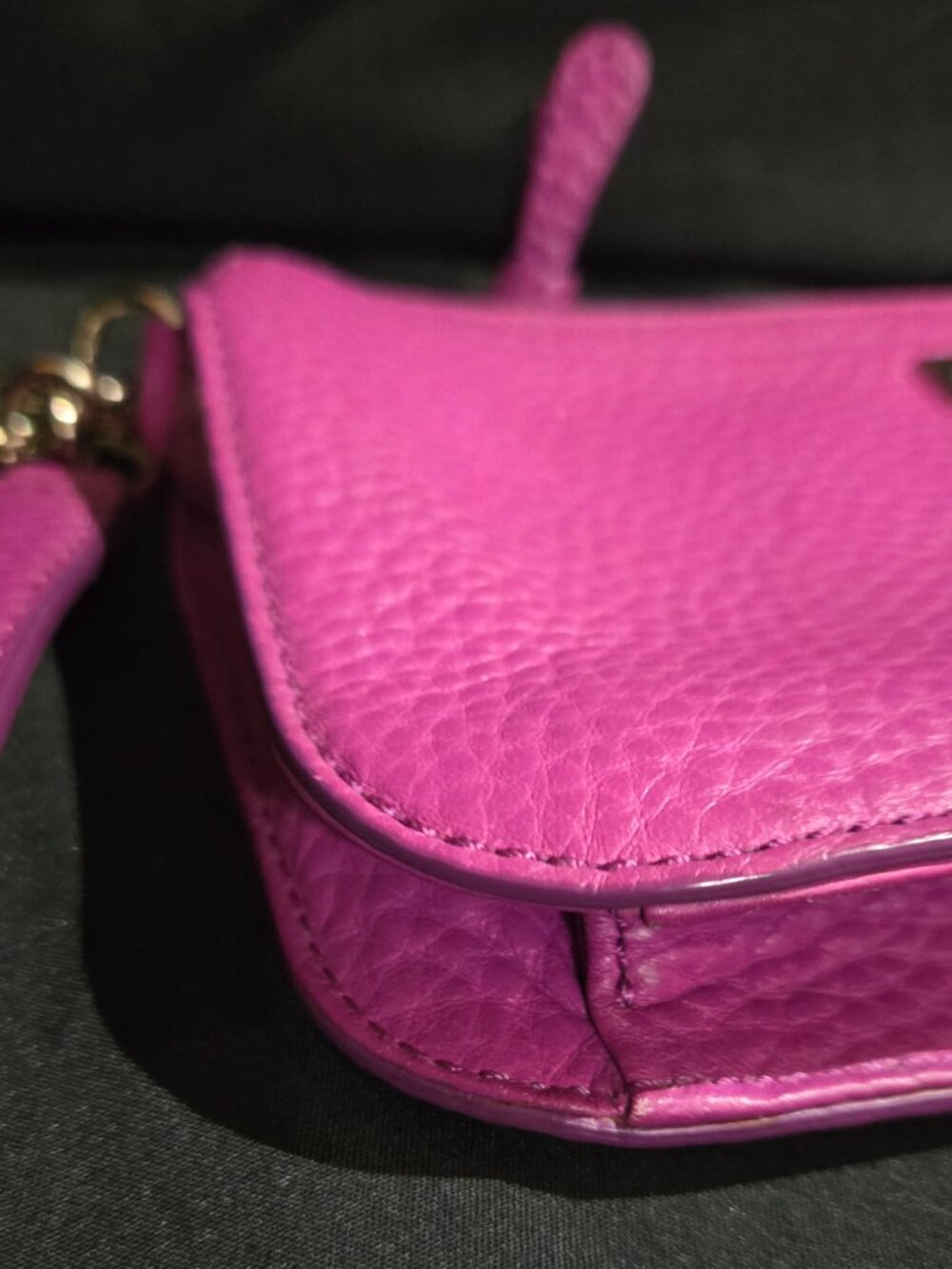 Cole Haan Fuchsia Pink Pebbled Leather Crossbody Wristlet Clutch